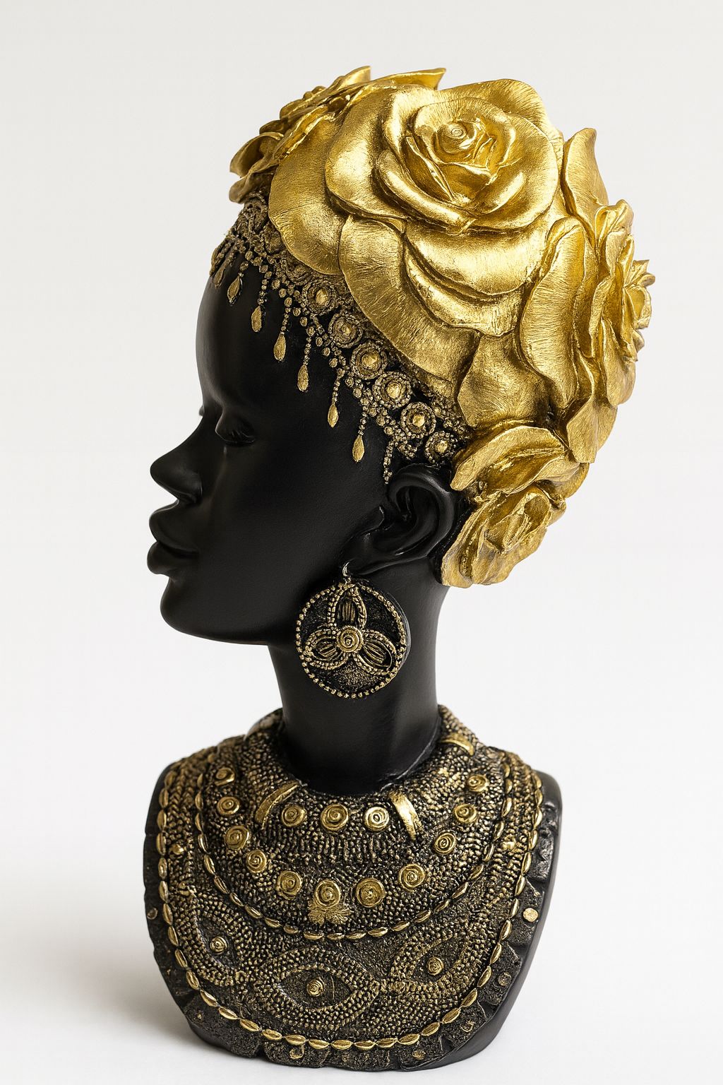 Opulent Gold Rose Headdress Sculptural Bust