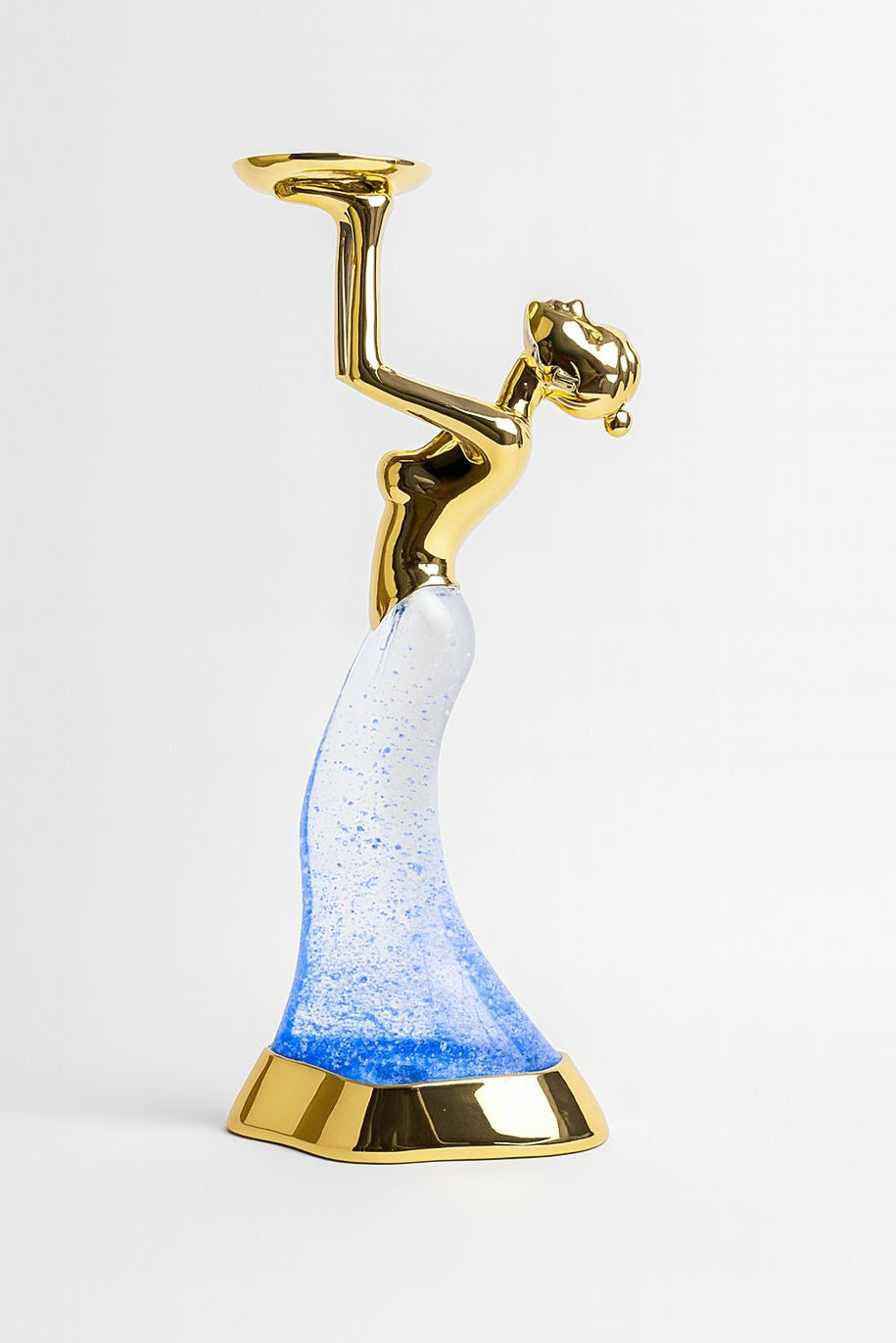 Contemporary Siren Candlestick Holder with Blue Glass Body