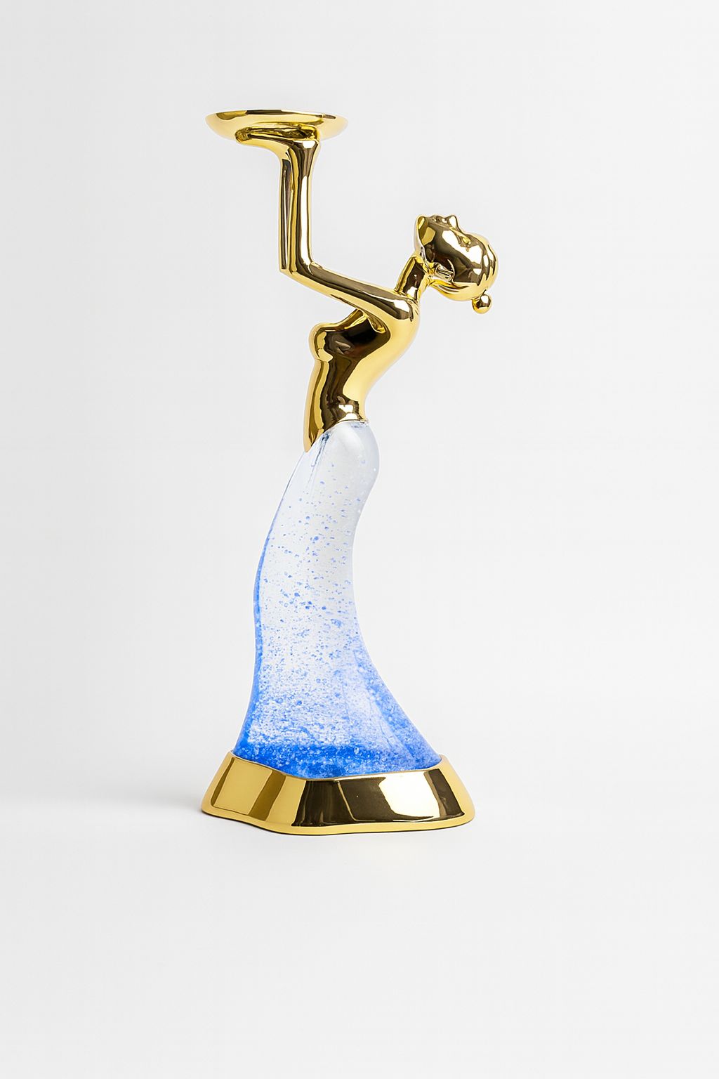 Contemporary Siren Candlestick Holder with Blue Glass Body