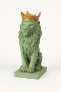 Regal Sage Green Lion Sculpture with Golden Crown