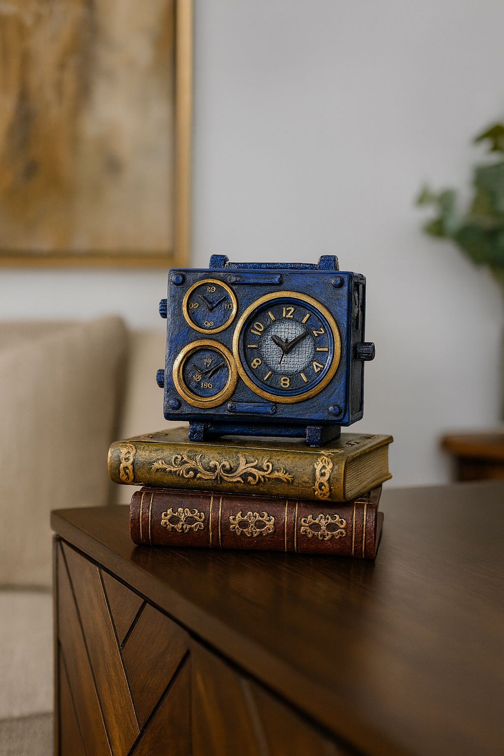 Vintage Clock Sculpture – Royal Blue