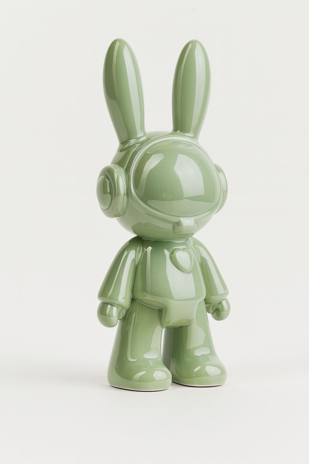 Glossy Sage Green Astro-Bunny Ceramic Coin Bank