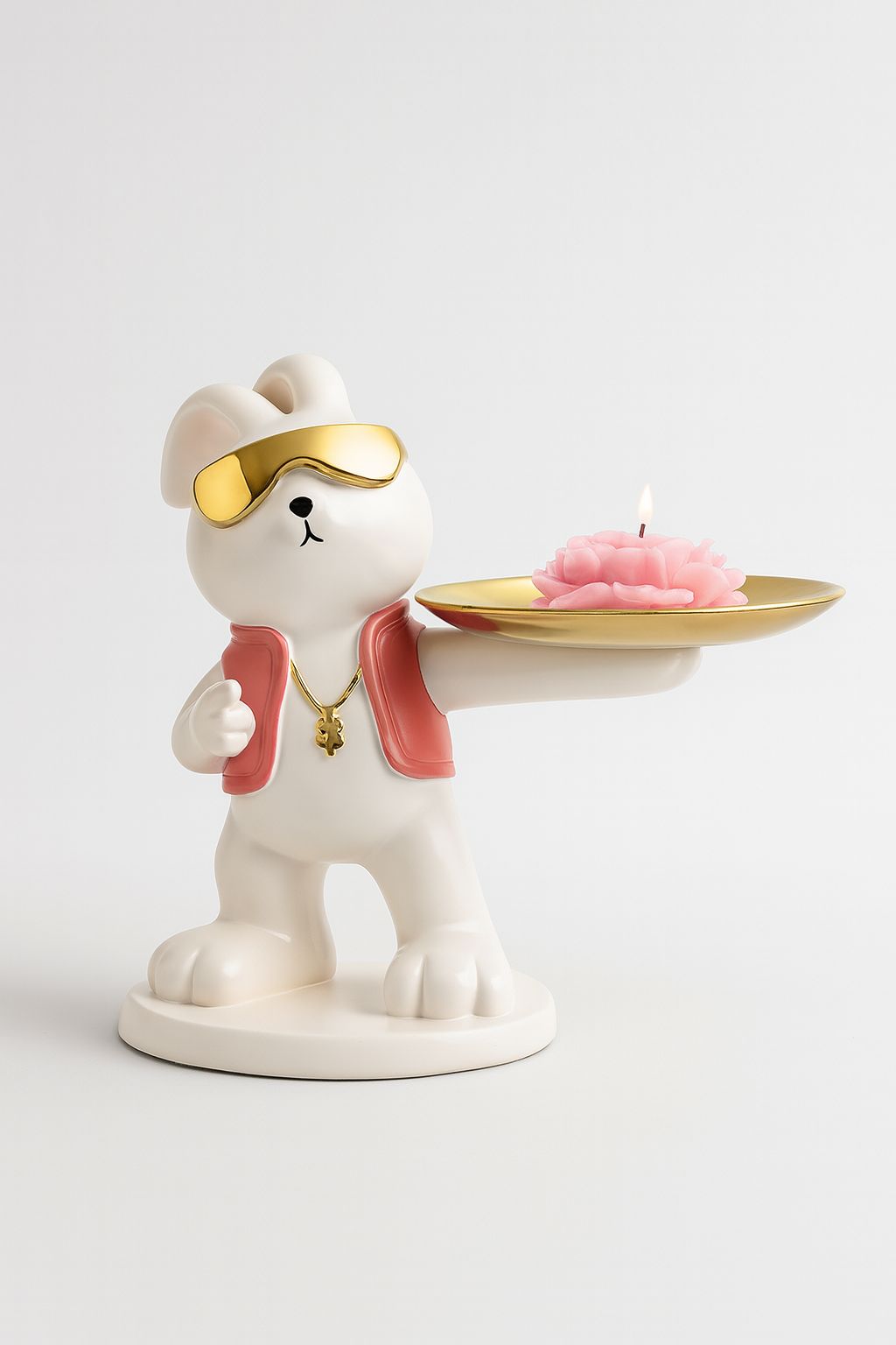 Hip Hop Bunny Figurine with Gold Tray & Visor