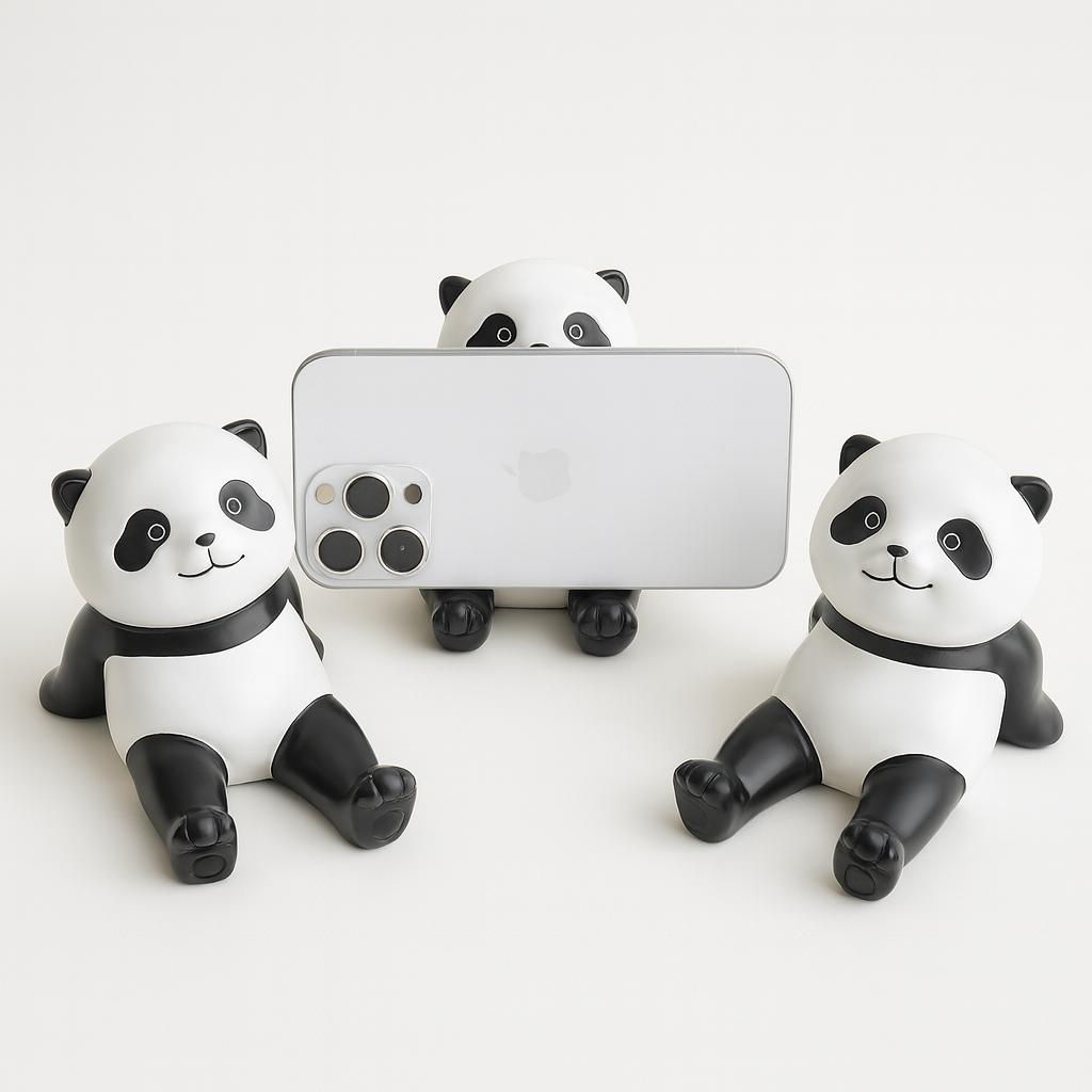 Set of Three Cute Panda Phone Holder Figurines