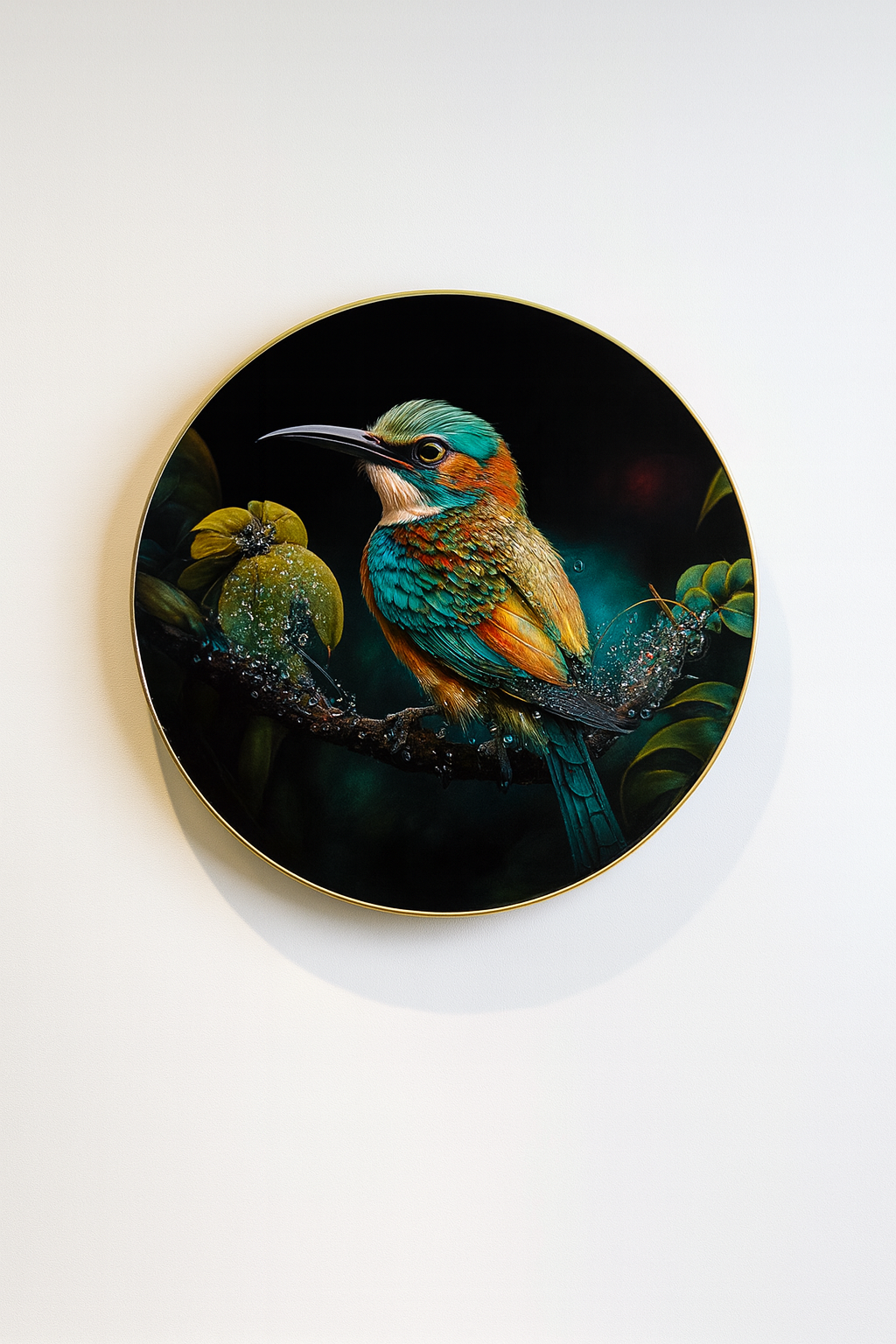 Jewel-Toned Tropical Bird Portrait on Black Canvas Art