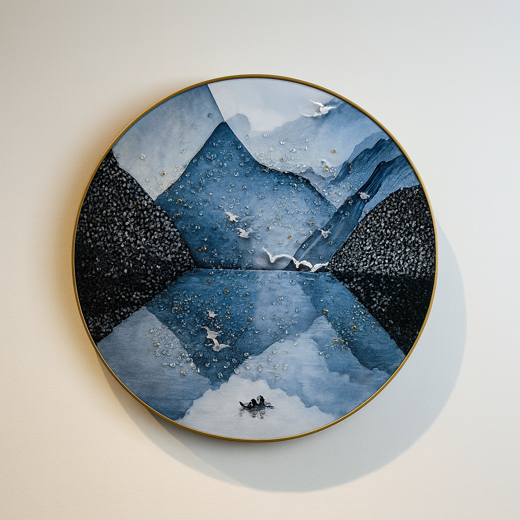 Abstract Indigo Mountain Reflection Round Wall Art