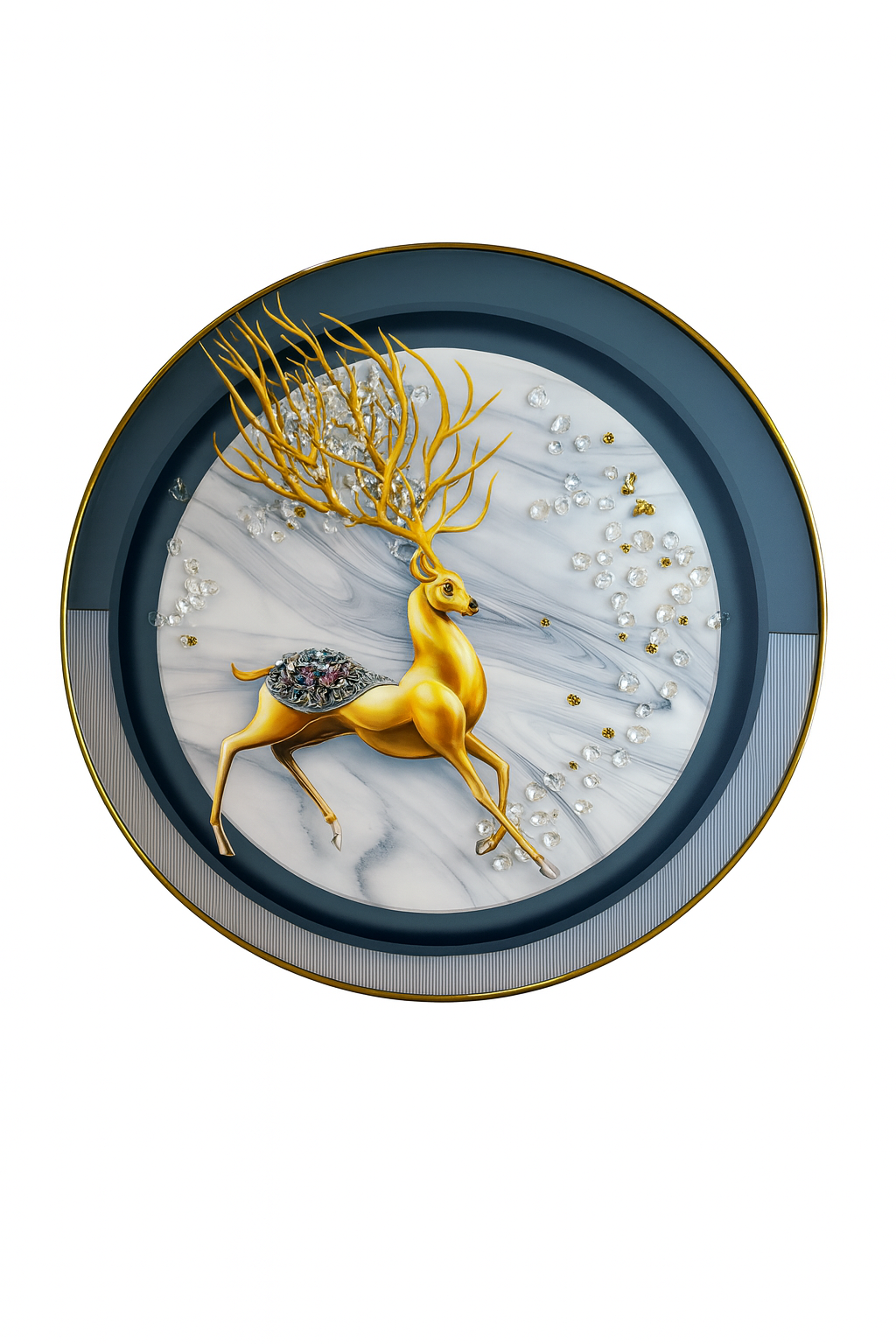 Luxury Golden Deer with Jewel Encrusted Antlers Marble Art