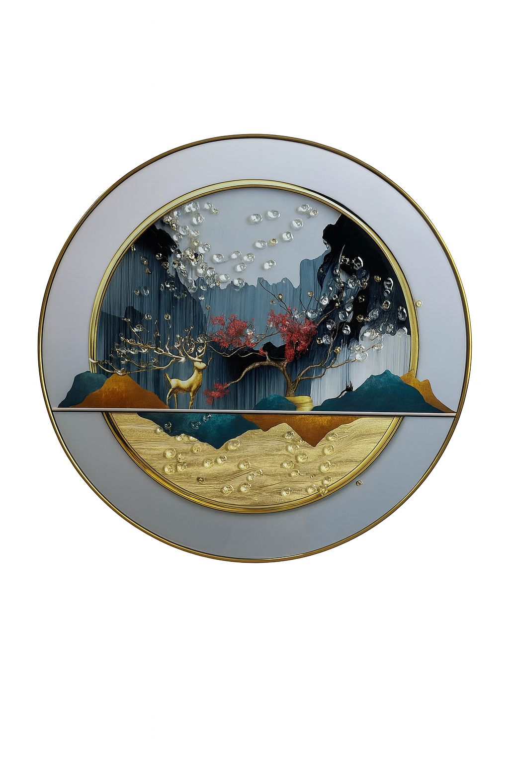 Abstract Landscape with Golden Deer and Crystal Rain