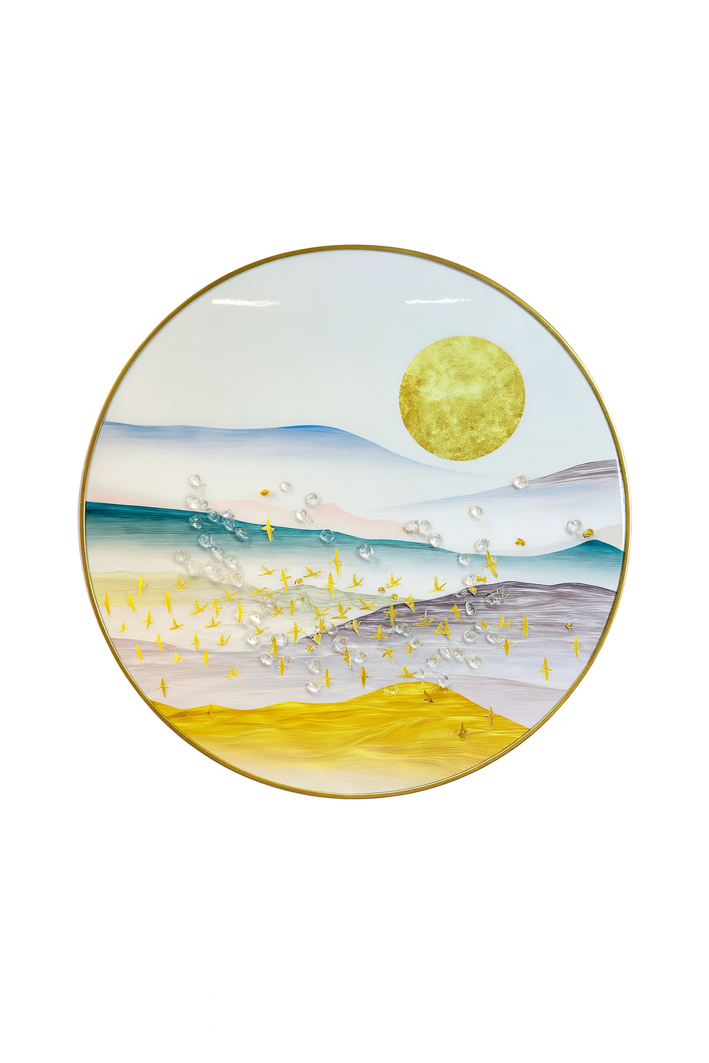 Abstract Golden Flock and Crystal Rain Landscape Art