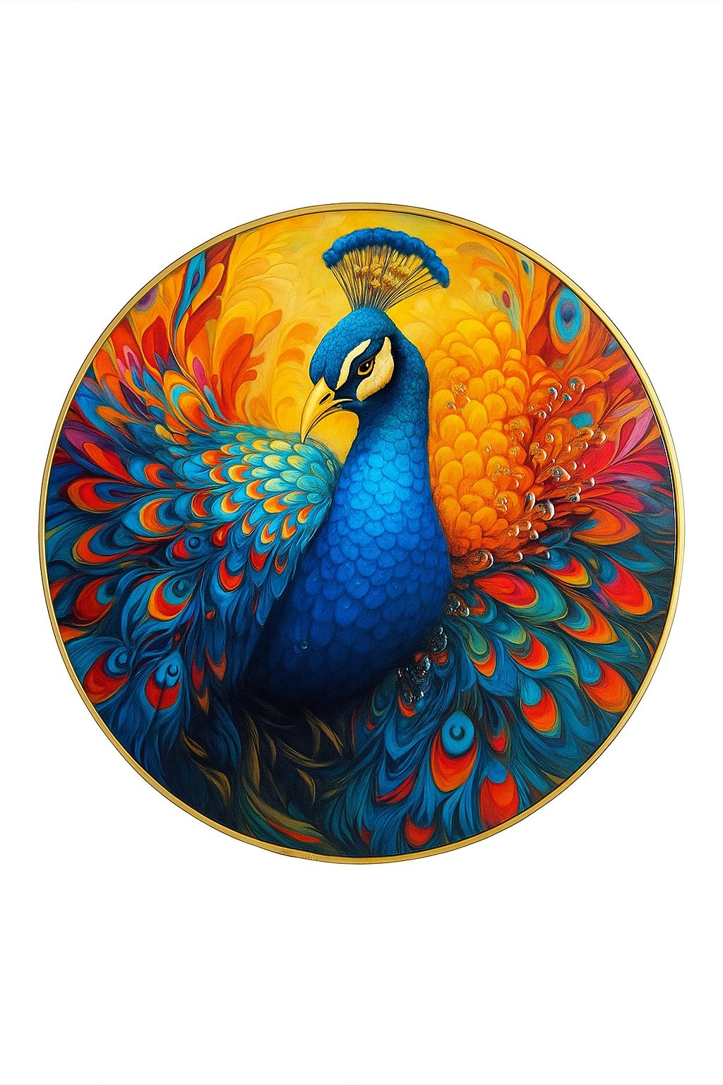 Abstract Fire and Ice Peacock Burst Round Wall Art