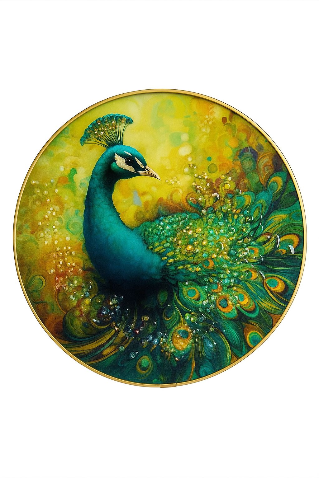 Luminous Swirl Peacock Art in Abstract Gold and Green
