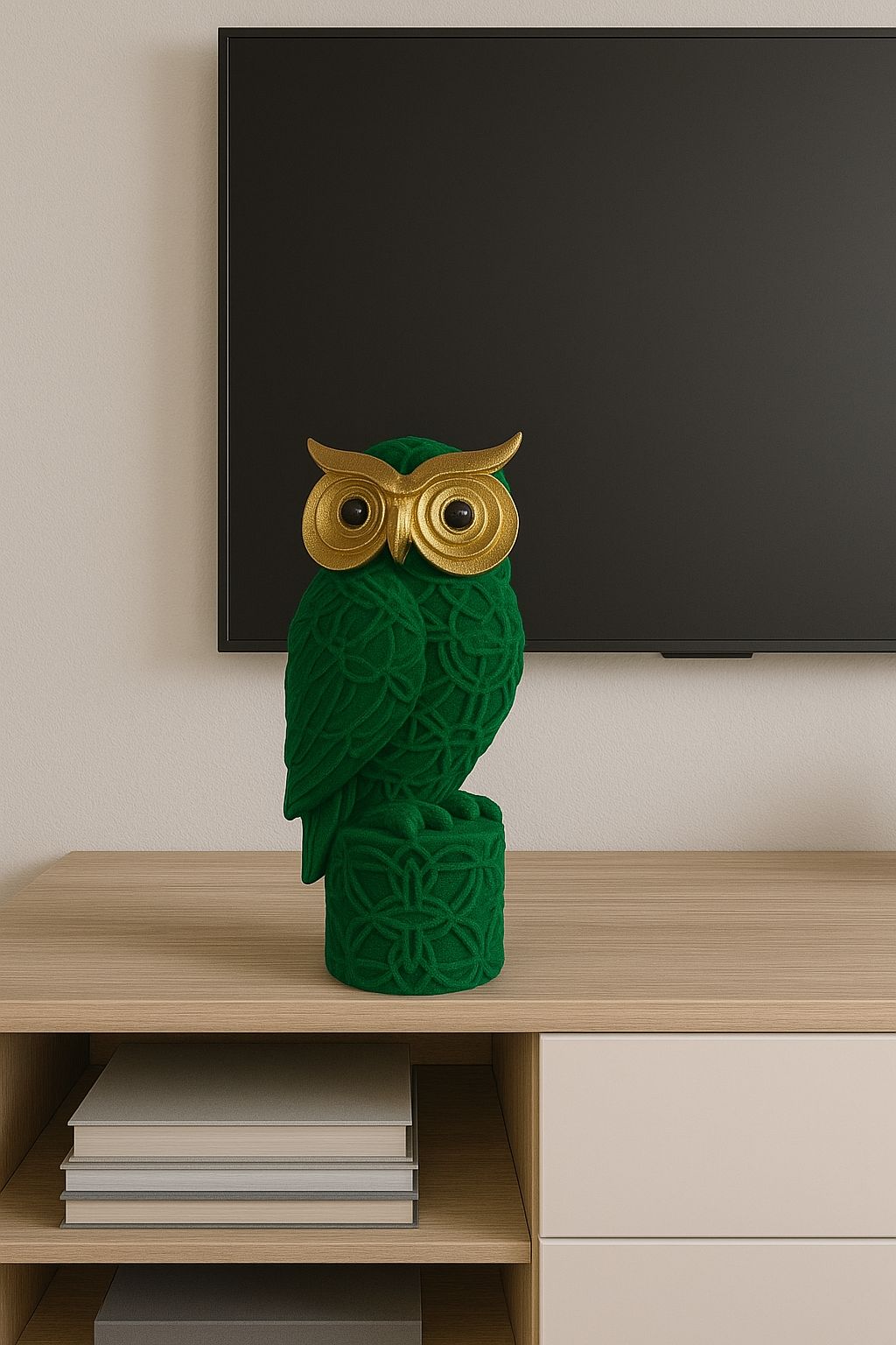Velvet Regal Owl Figurine – Emerald Green