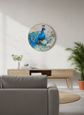 Tranquil Sapphire Peacock with Crystal Bloom Round Art