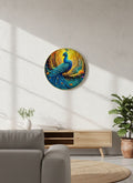 Majestic Peacock in Golden Autumn Forest Round Art