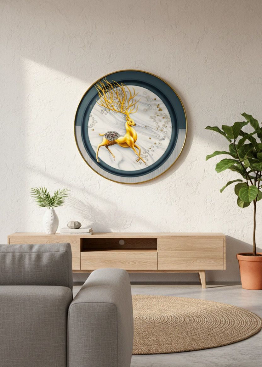 Luxury Golden Deer with Jewel Encrusted Antlers Marble Art