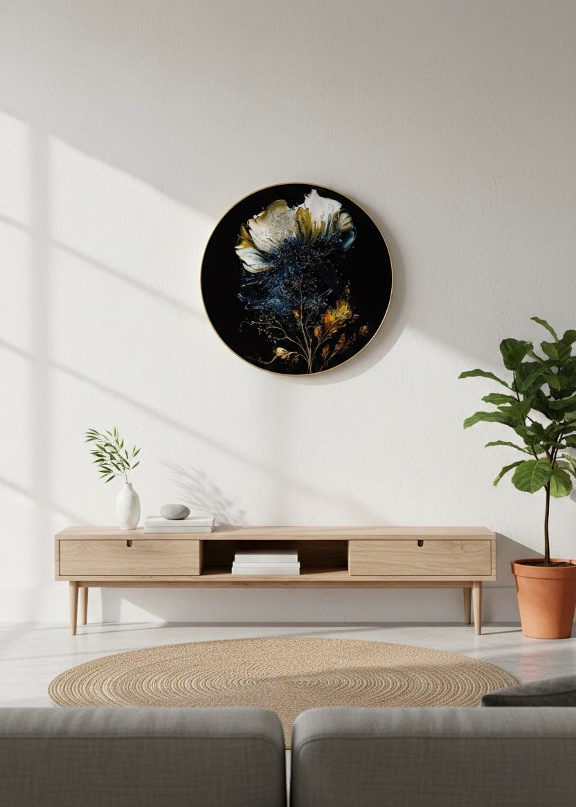 Dramatic Noir Floral Bloom with Gold and Crystal Accents