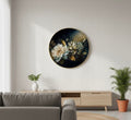 Opulent Golden Bloom Noir Floral Round Wall Art