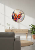 Luminous Amber Butterfly with Crimson Blooms Round Art