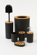 Sophisticated Ribbed Black Bathware Set with Natural Bamboo (6 Piece Set)