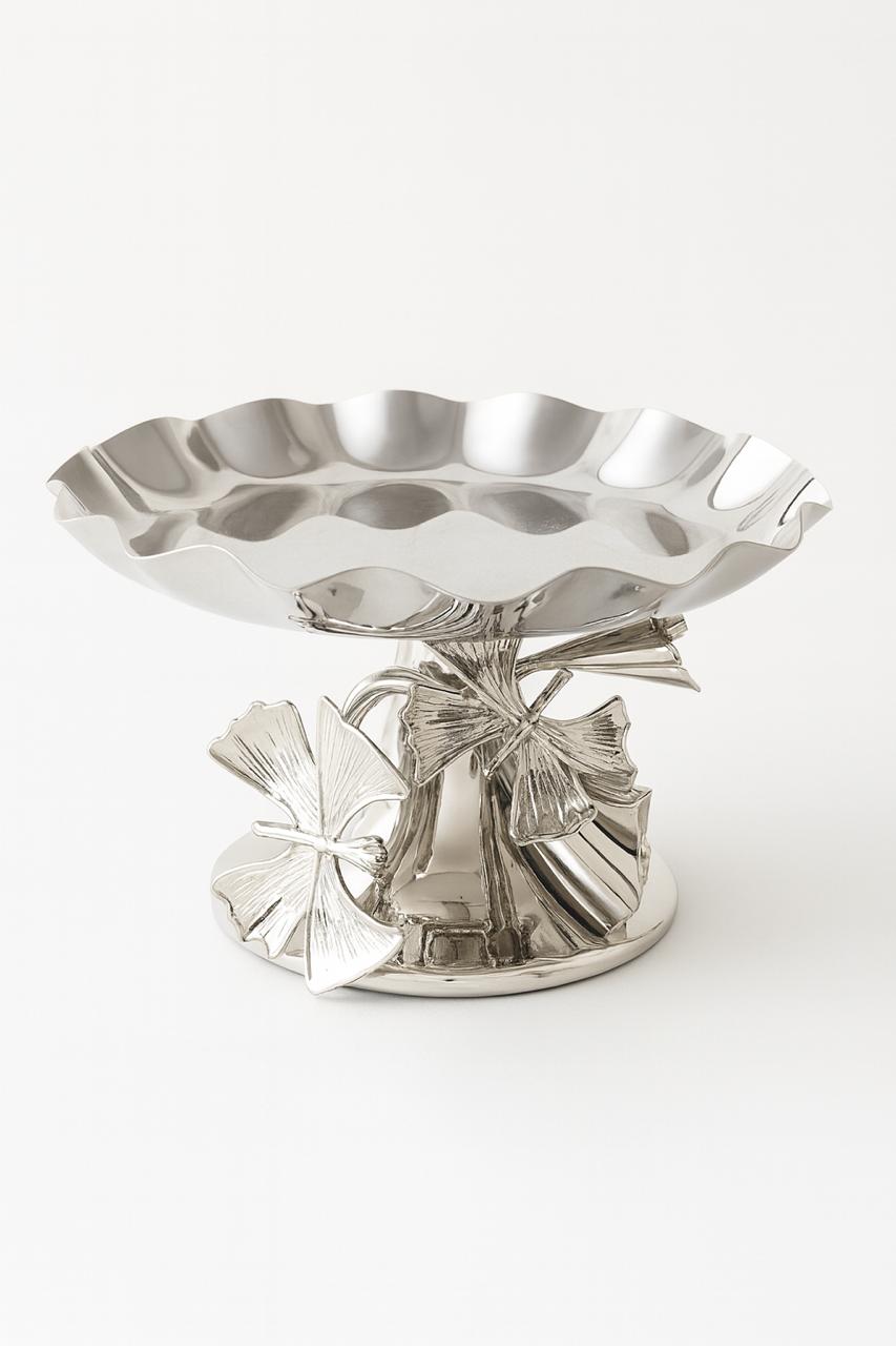 Elegant Silver Ginkgo Leaf Pedestal Bowl / Cake Stand