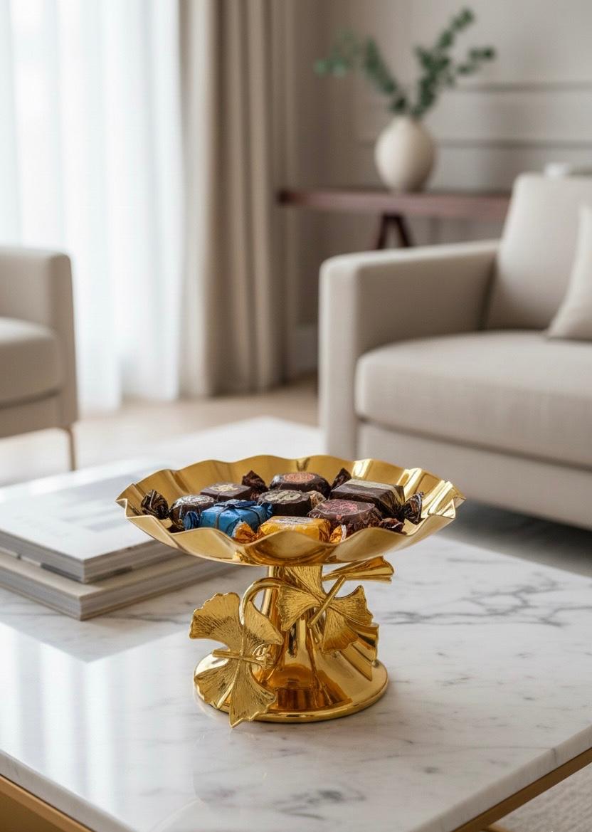 Luxurious Gold Ginkgo Leaf Pedestal Bowl / Cake Stand