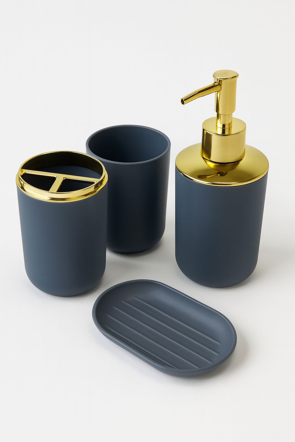 Luxury Navy Grey & Gold Vanity Bathware Set (4 Piece Set)