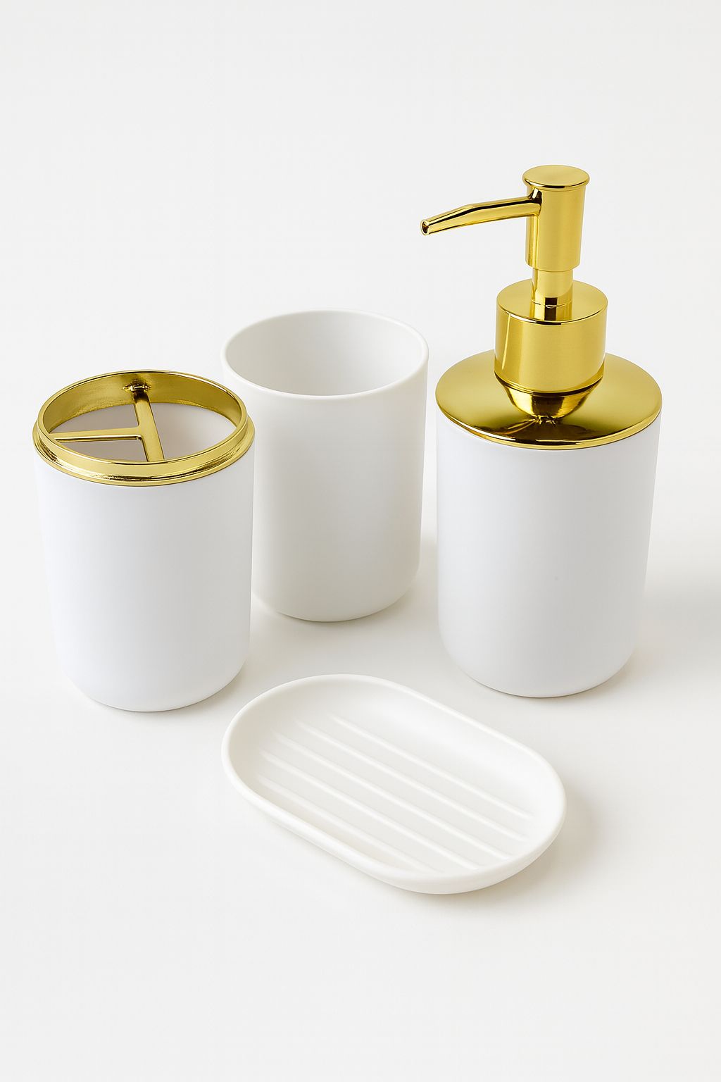 Luxury White & Gold Vanity Bathware Set (4 Piece Set)