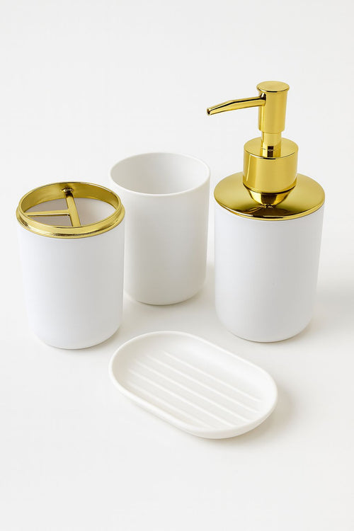 Luxury White & Gold Vanity Bathware Set (4 Piece Set)
