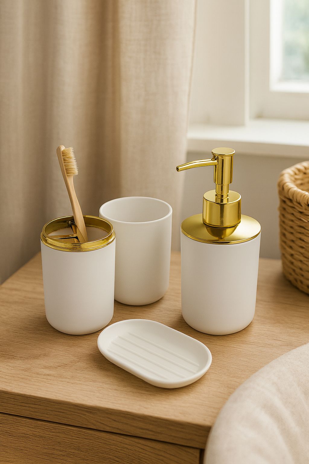 Luxury White & Gold Vanity Bathware Set (4 Piece Set)