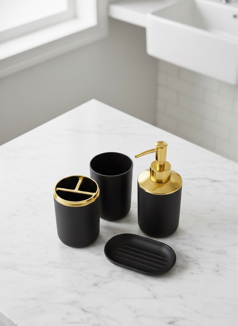 Luxury Black & Gold Vanity Bathware Set (4 Piece Set)
