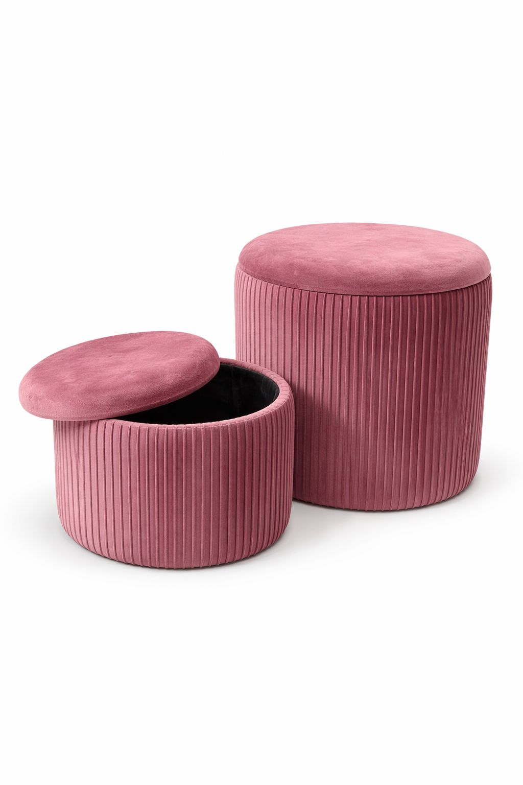 Blush Velvet Ribbed Storage Ottoman Combo (Set of 2)