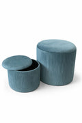 Azure Velvet Ribbed Storage Ottoman Combo (Set of 2)