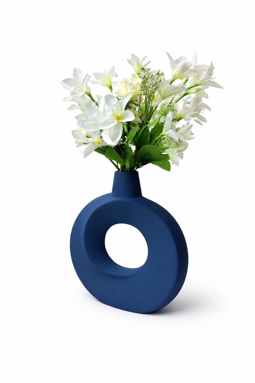 Modern Navy Circular "Donut" Vase with Floral Bouquet