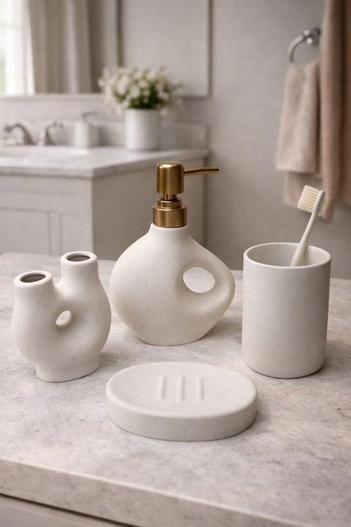 Modern "Stone-Textured" 4-Piece Sculptural Bathware Set