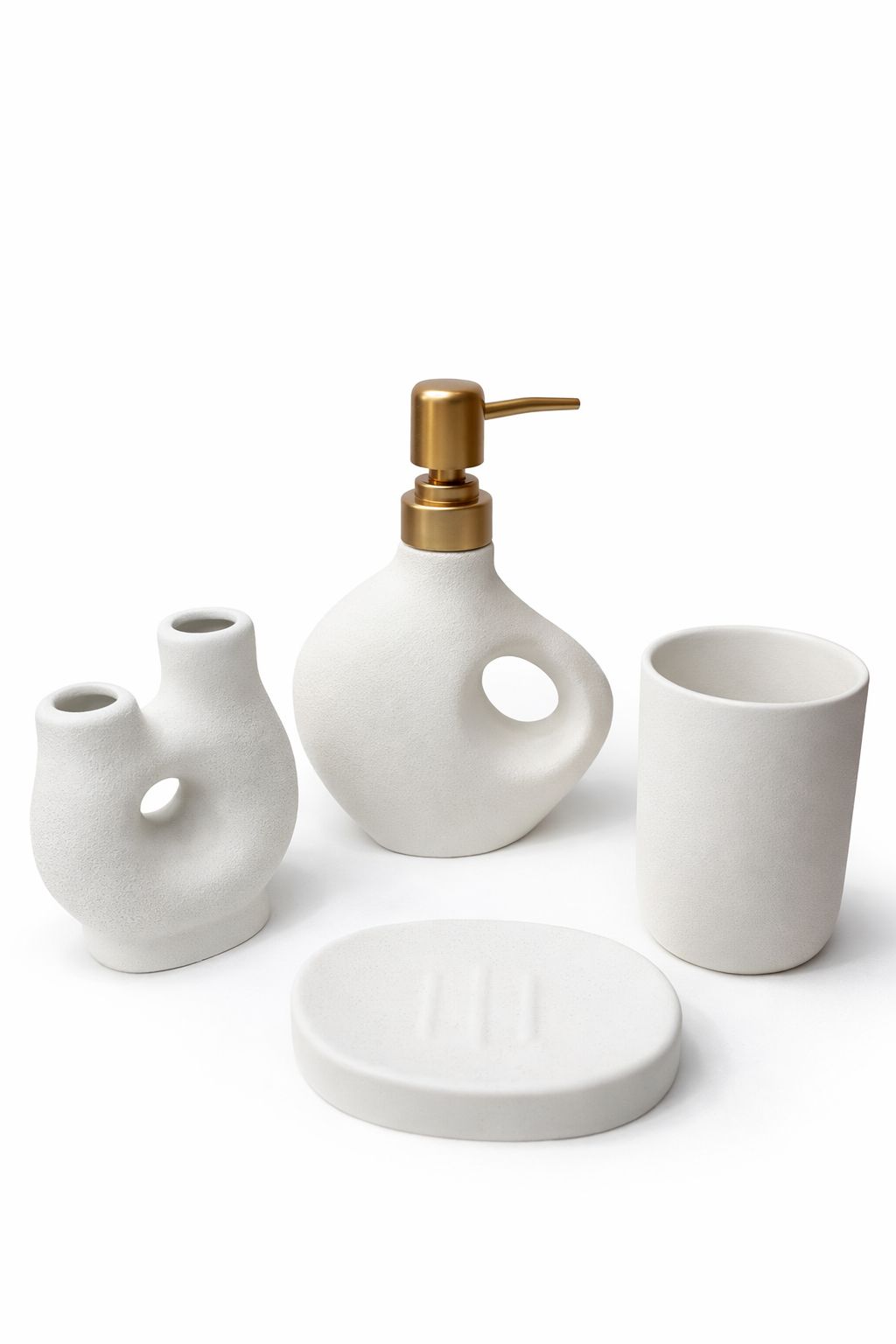 Modern "Stone-Textured" 4-Piece Sculptural Bathware Set