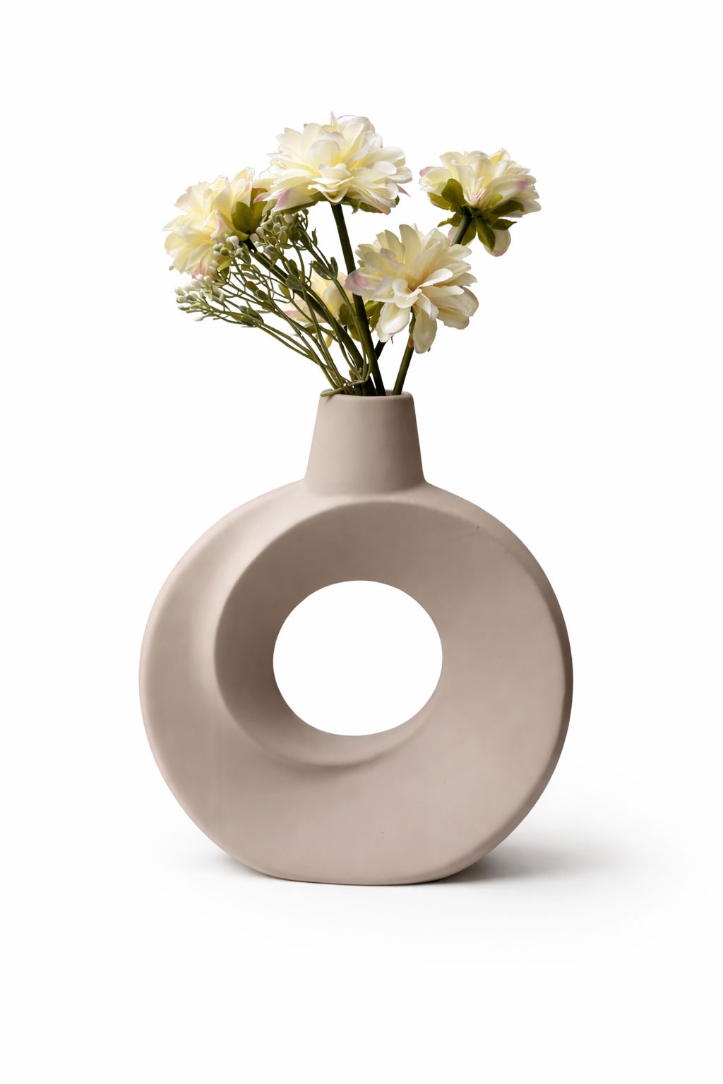 Modern Nordic Circular "Donut" Vase with Floral Arrangement