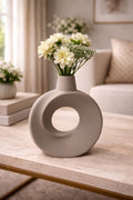 Modern Nordic Circular "Donut" Vase with Floral Arrangement
