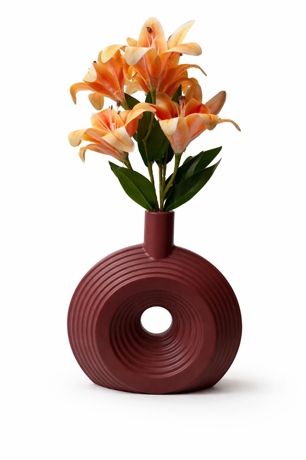 Modern Rippled "Donut" Vase with Vibrant Tiger Lilies