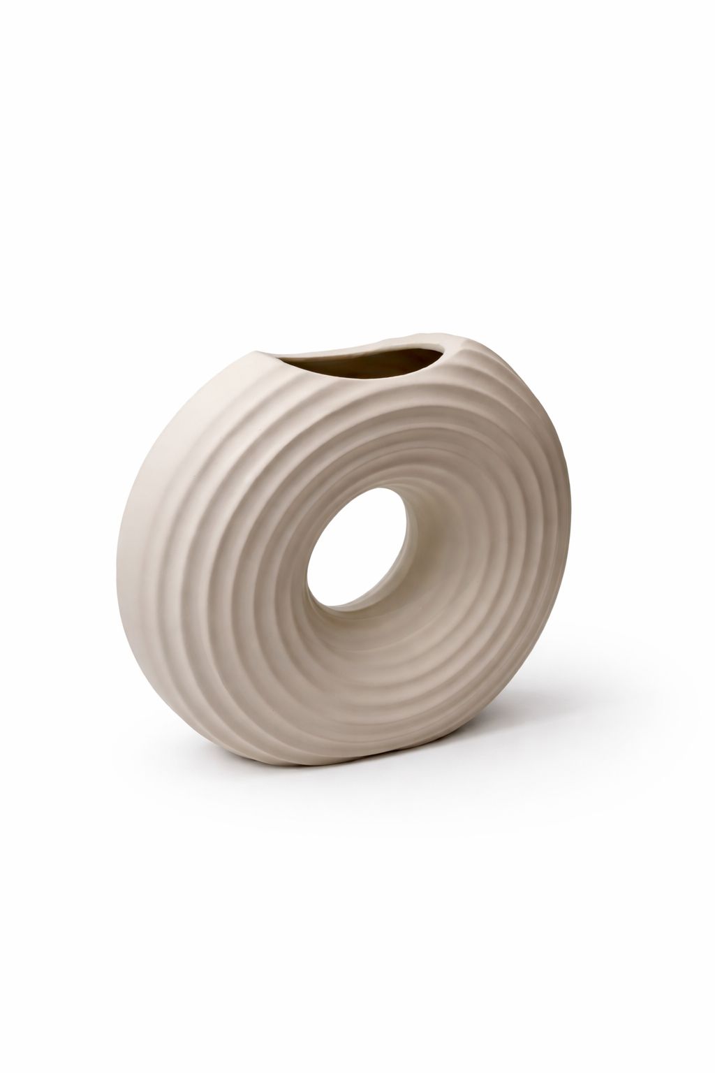 Modern Rippled Ceramic "Donut" Vase