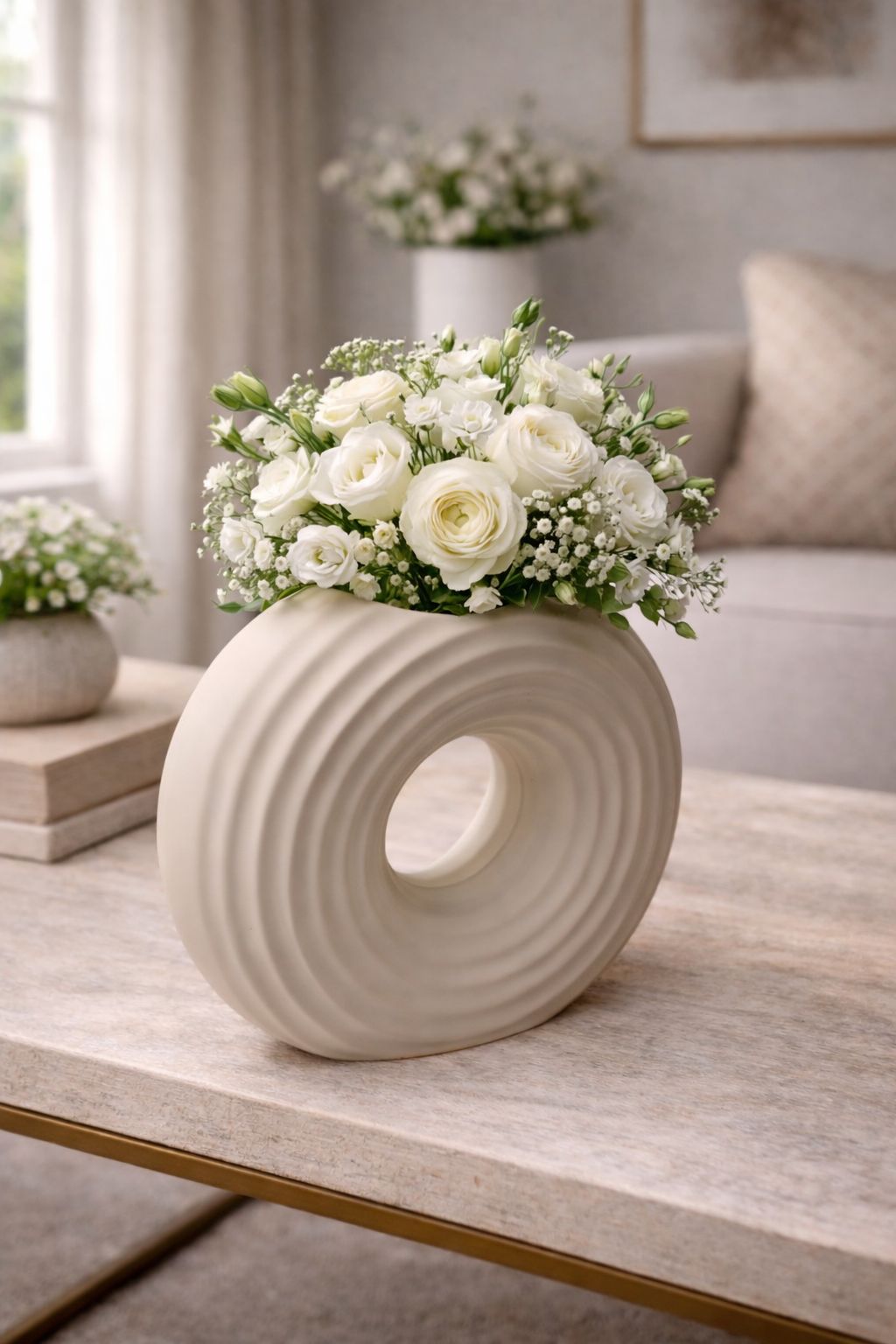 Modern Rippled Ceramic "Donut" Vase