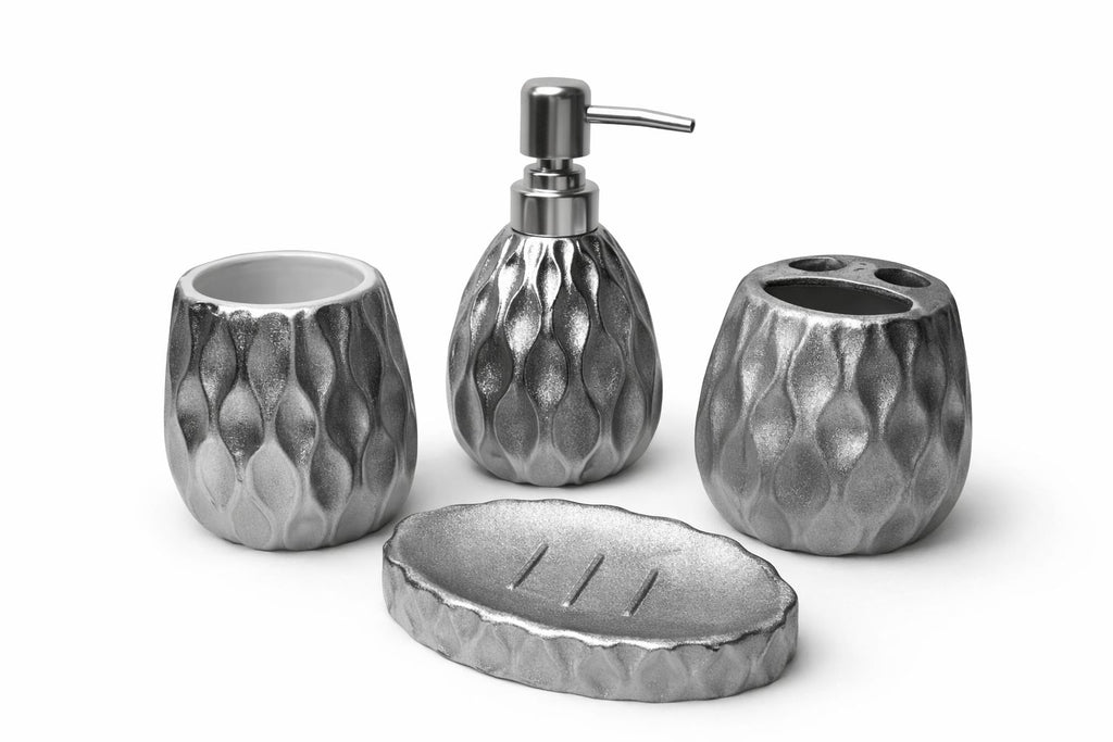 Artisanal Rippled Metallic 4-Piece Bathroom Accessory Set