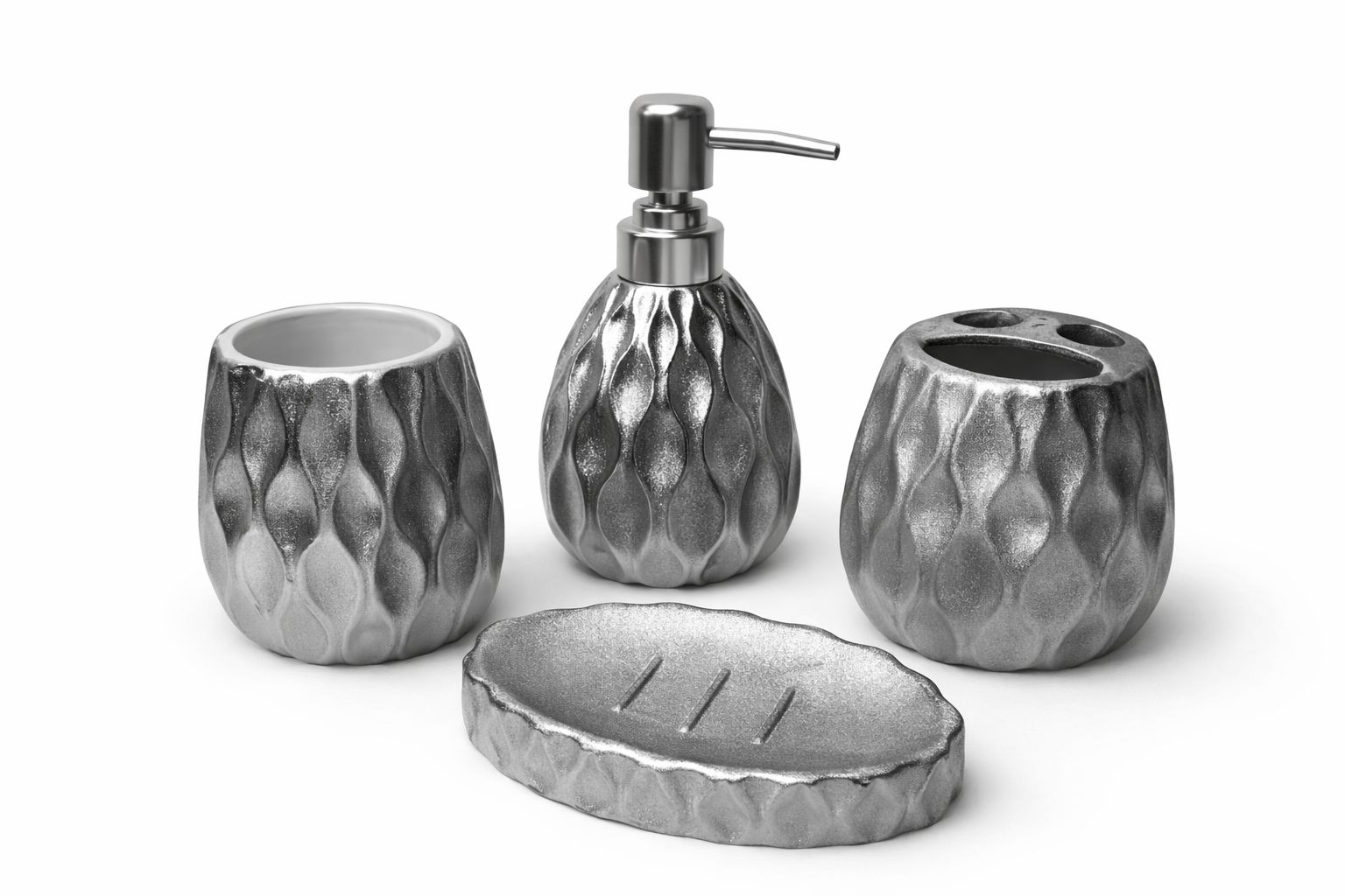 Artisanal Rippled Metallic 4-Piece Bathroom Accessory Set