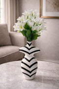 Modern Monochrome "Chevron Flare" Ceramic Vase