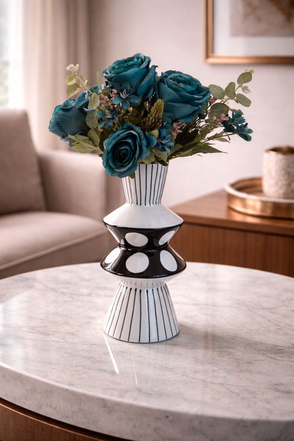 Modern Monochrome "Polka Dot & Stripe" Totem Vase