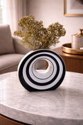 Modern Striped "Donut" Ceramic Vase with Gilded Foliage