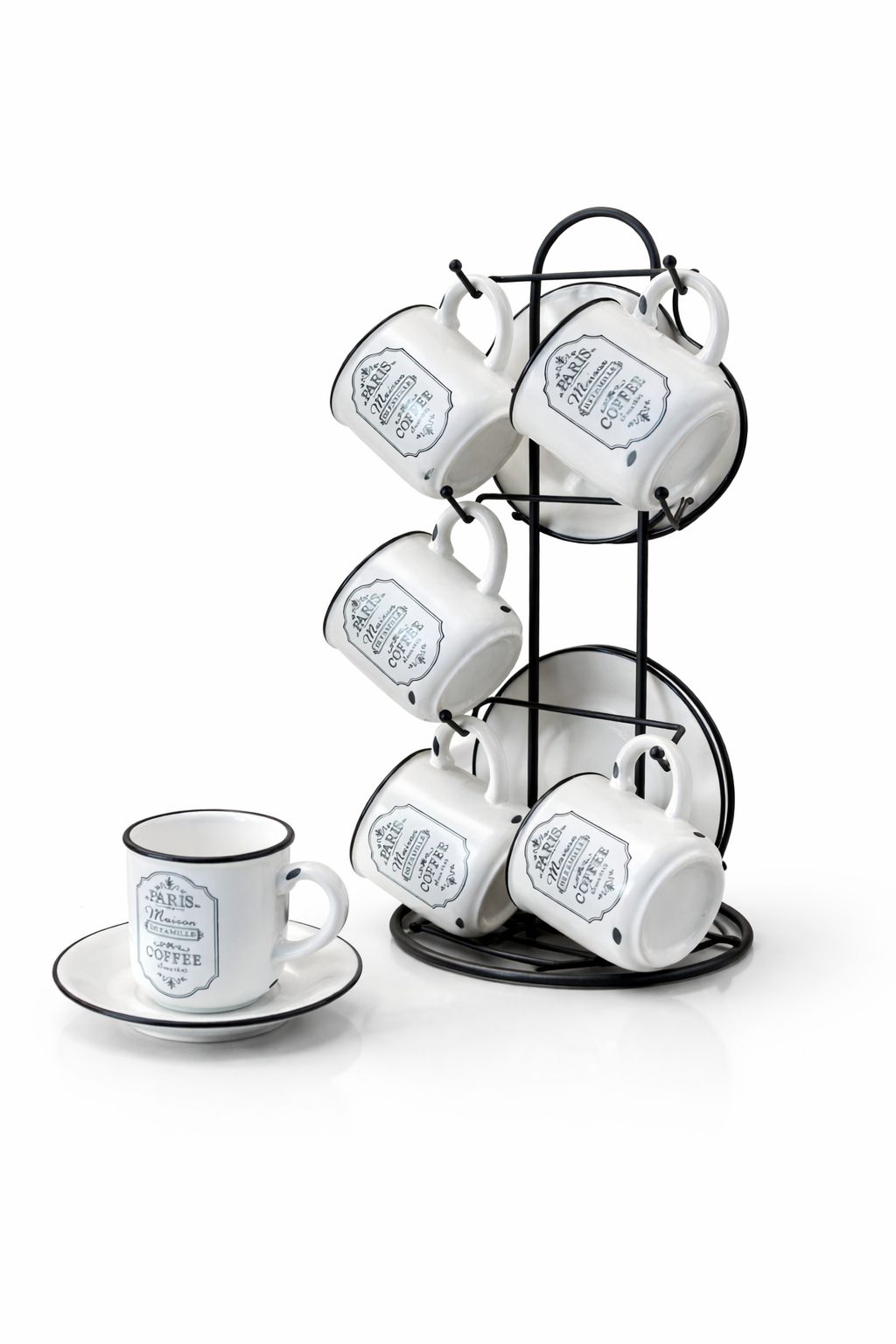 "Paris Maison" 12-Piece Espresso Cup and Saucer Set with Display Stand