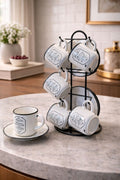 "Paris Maison" 12-Piece Espresso Cup and Saucer Set with Display Stand