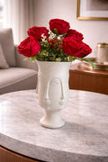 Modern "Face" Multi-Sided Sculptural Vase with Crimson Roses