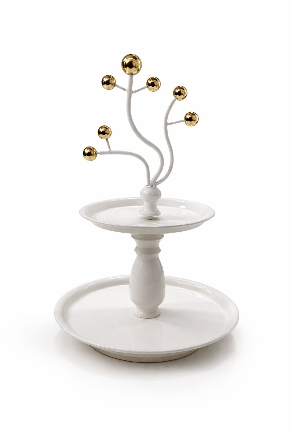 Modern Gilded Orbit 2-Tier Serving Stand