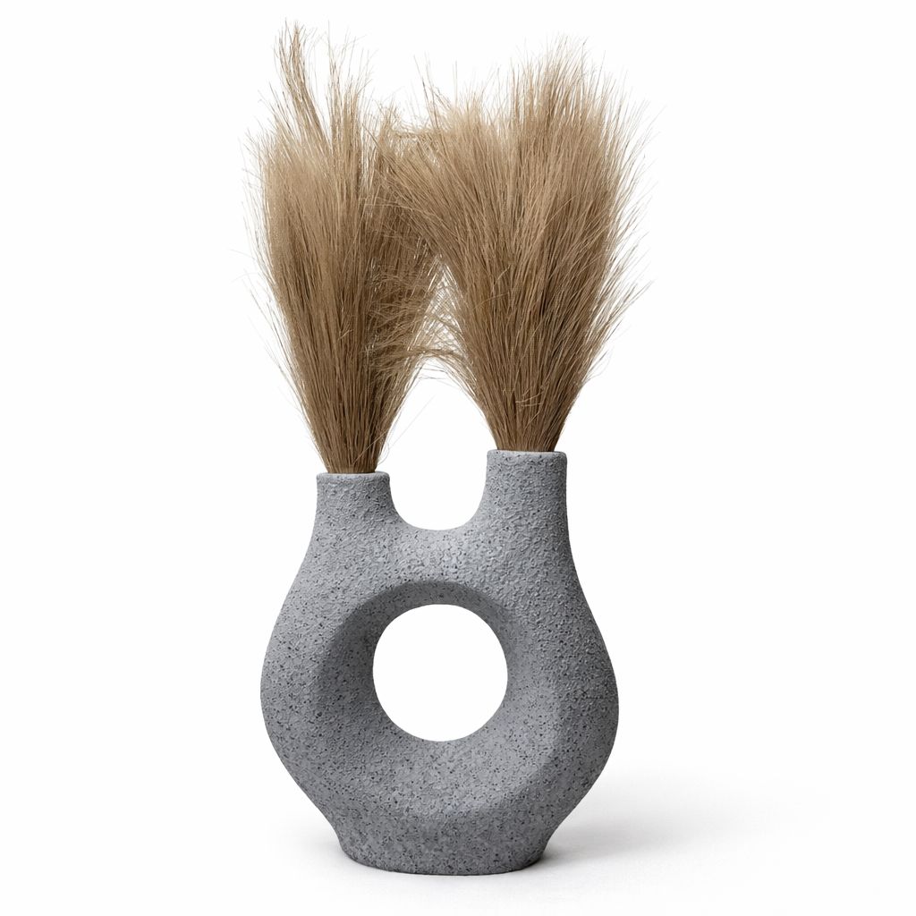 Modern "Stone Halo" Textured Dual-Neck Sculptural Vase